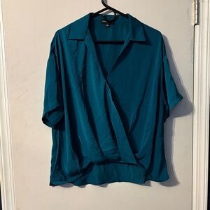 Teal Silky Wrap Blouse